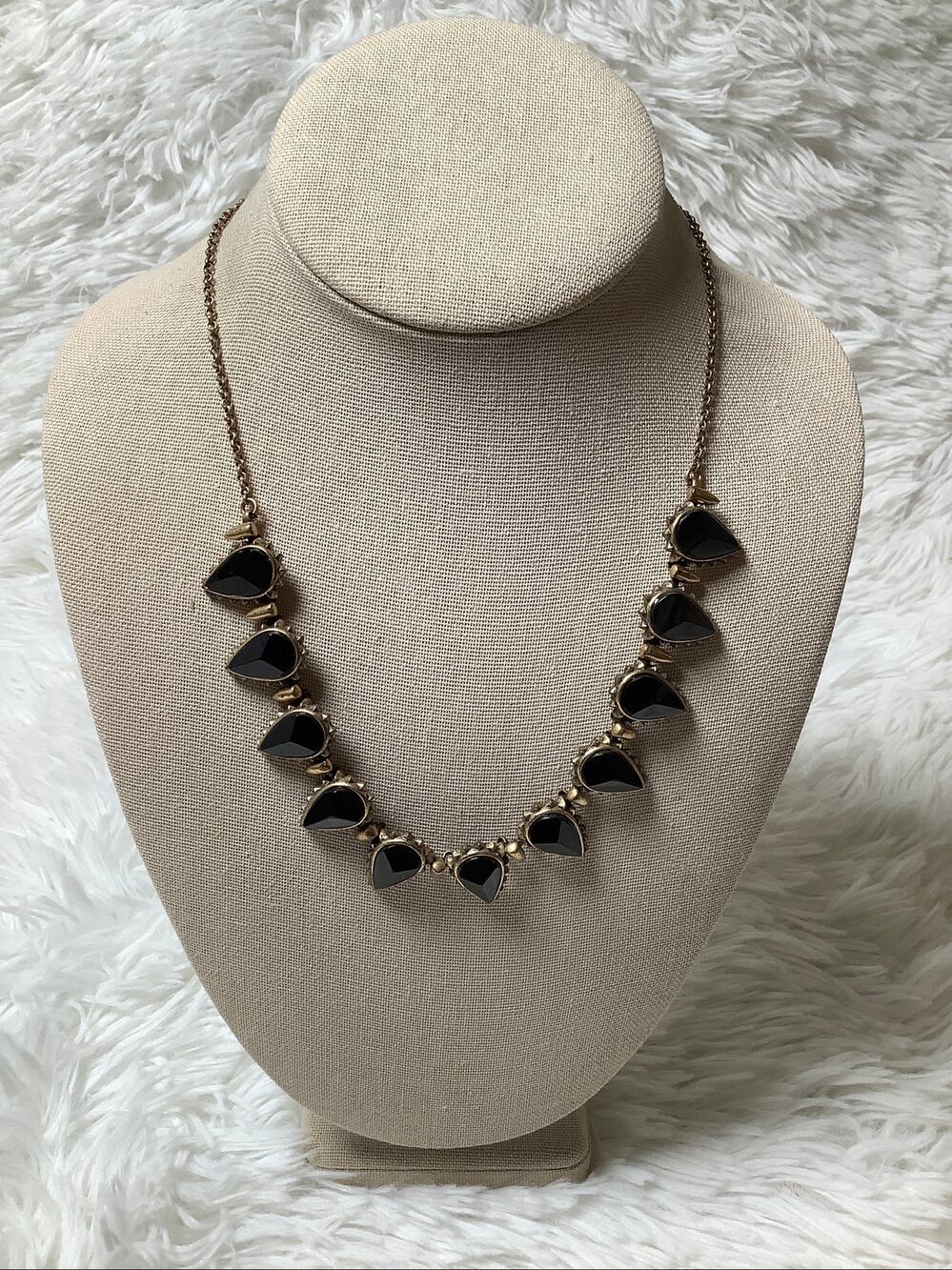 Lucky Brand Gold-Tone Chain Black Stone Bib Collar Necklace Minimalist F18-60